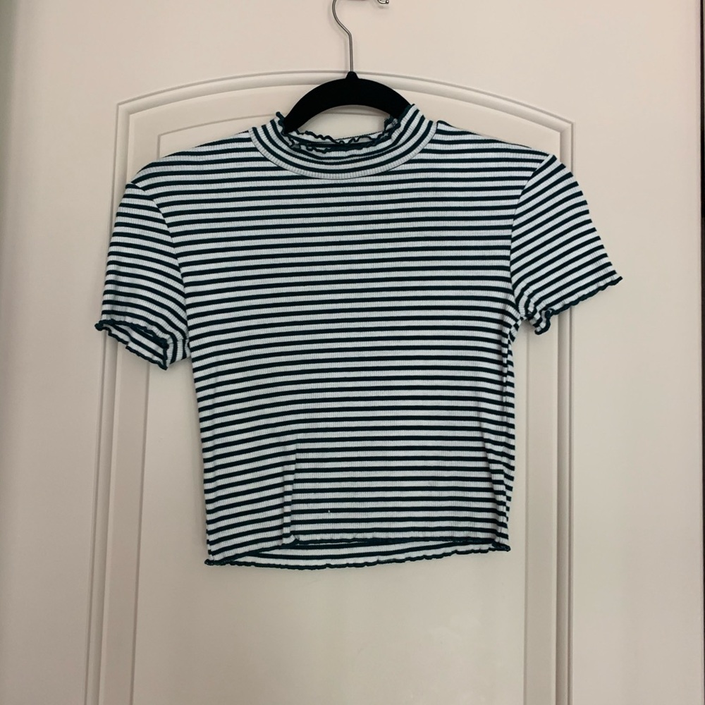 Green and White Stripe Crop Top